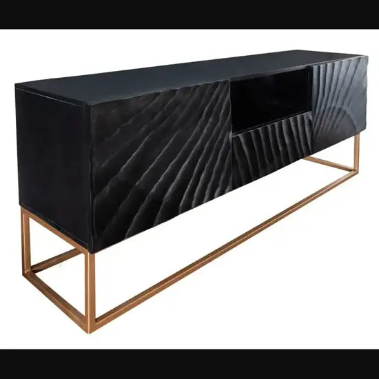 Two Door One Drawer and one openshelf Modern design tv cabinet made in mango wood and metal frame. 
