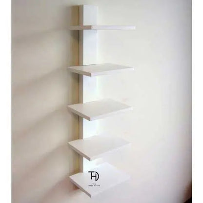 Solid Wood Five white floating shelves. 