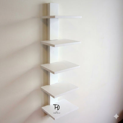Solid Wood Five white floating shelves.
