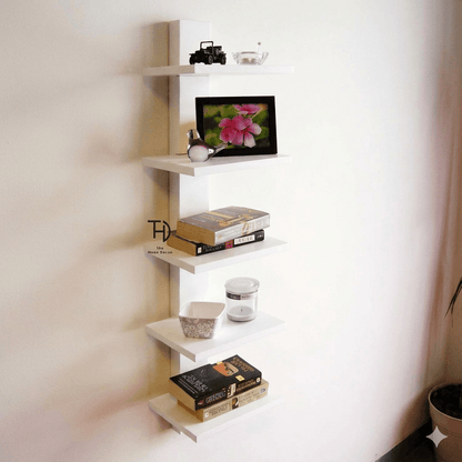 Solid Sheesham Wood Five white floating shelves. 