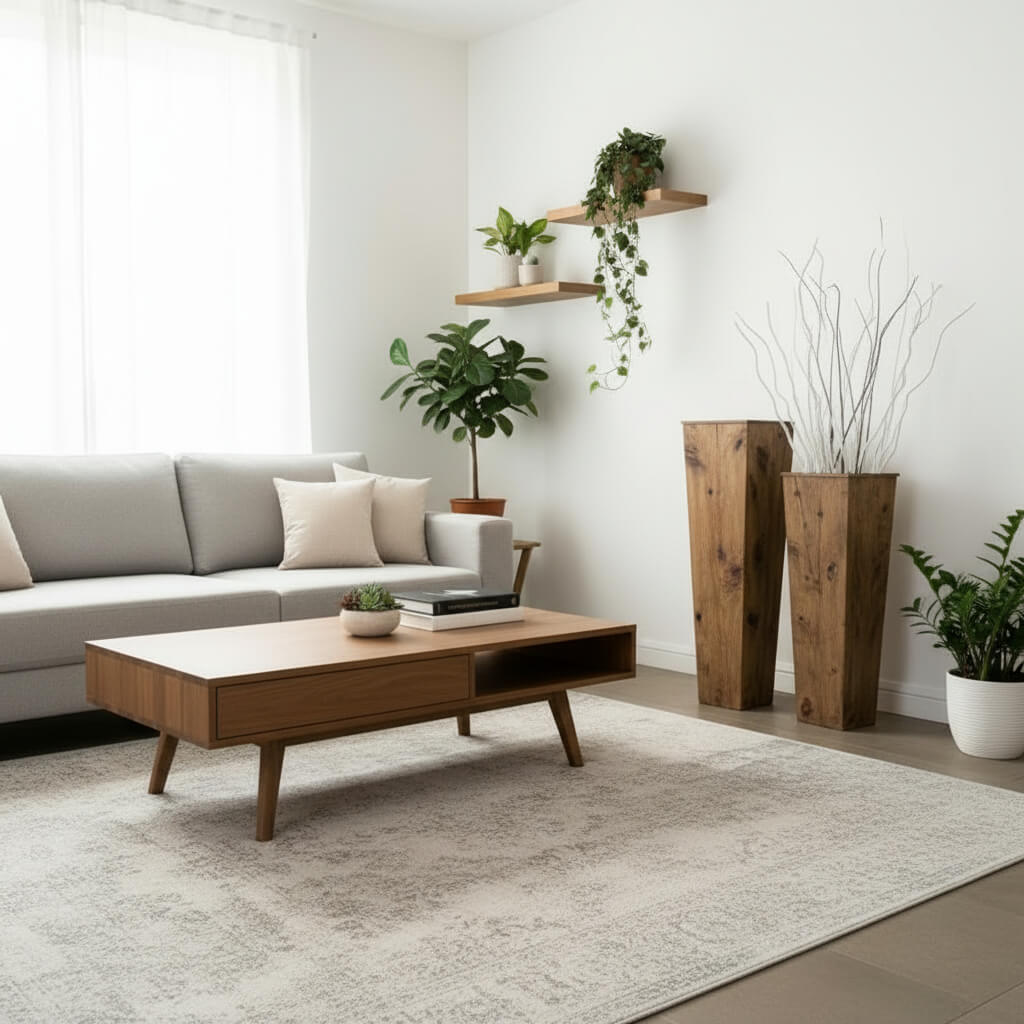 Two rectangular wooden planters with a natural finish.