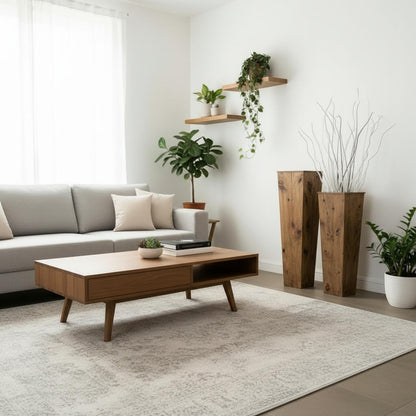 Two rectangular wooden planters with a natural finish.