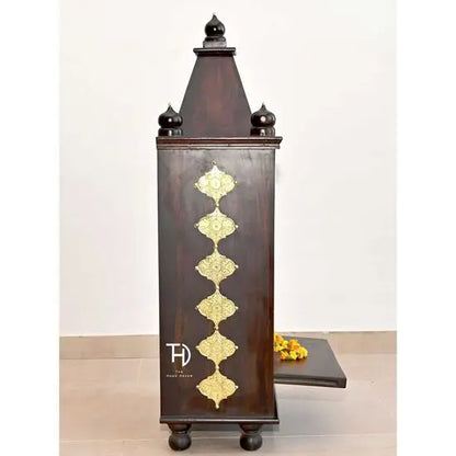 Solid Sheesham Wood and Brass Decorative Open Rack Deity stand online Keeps Your God Idols. 