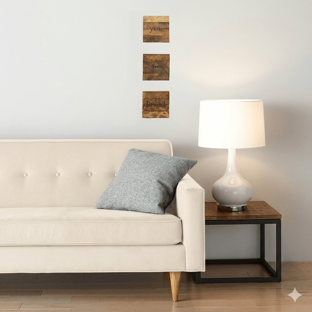 A set of three wooden decorative wall arts.