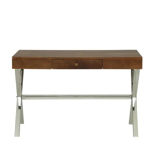 One Drawer Dune Xtriva Study Desk Made in Solid Sheesham Wood and SS Frame. 