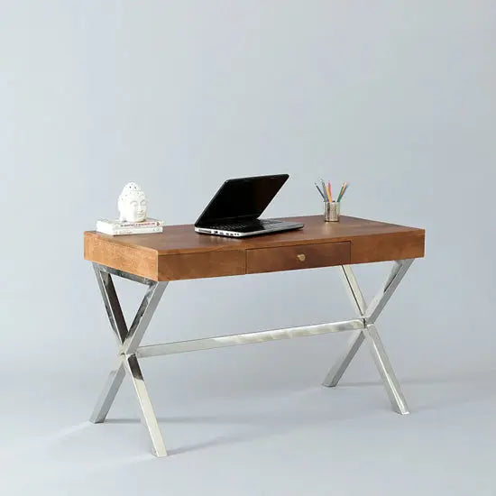 Solid Wood and Ss Frame One Drawer Dune Xtriva Study Desk. 