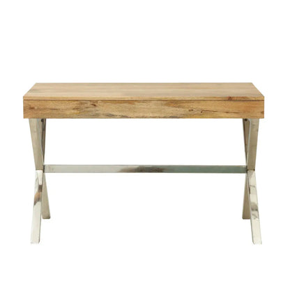 Solid Mango Wood and Stainless Steel Frame Xtriva Study Desk Natural. 