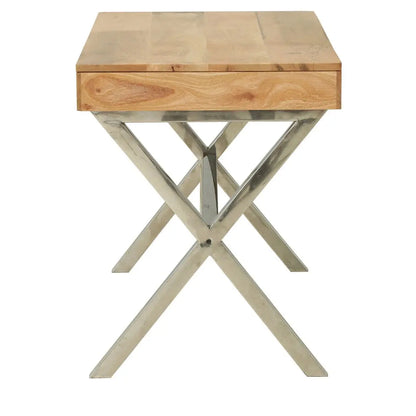 Solid Wood and Stainless Steel Frame One Drawer Xtriva Study Desk Natural.