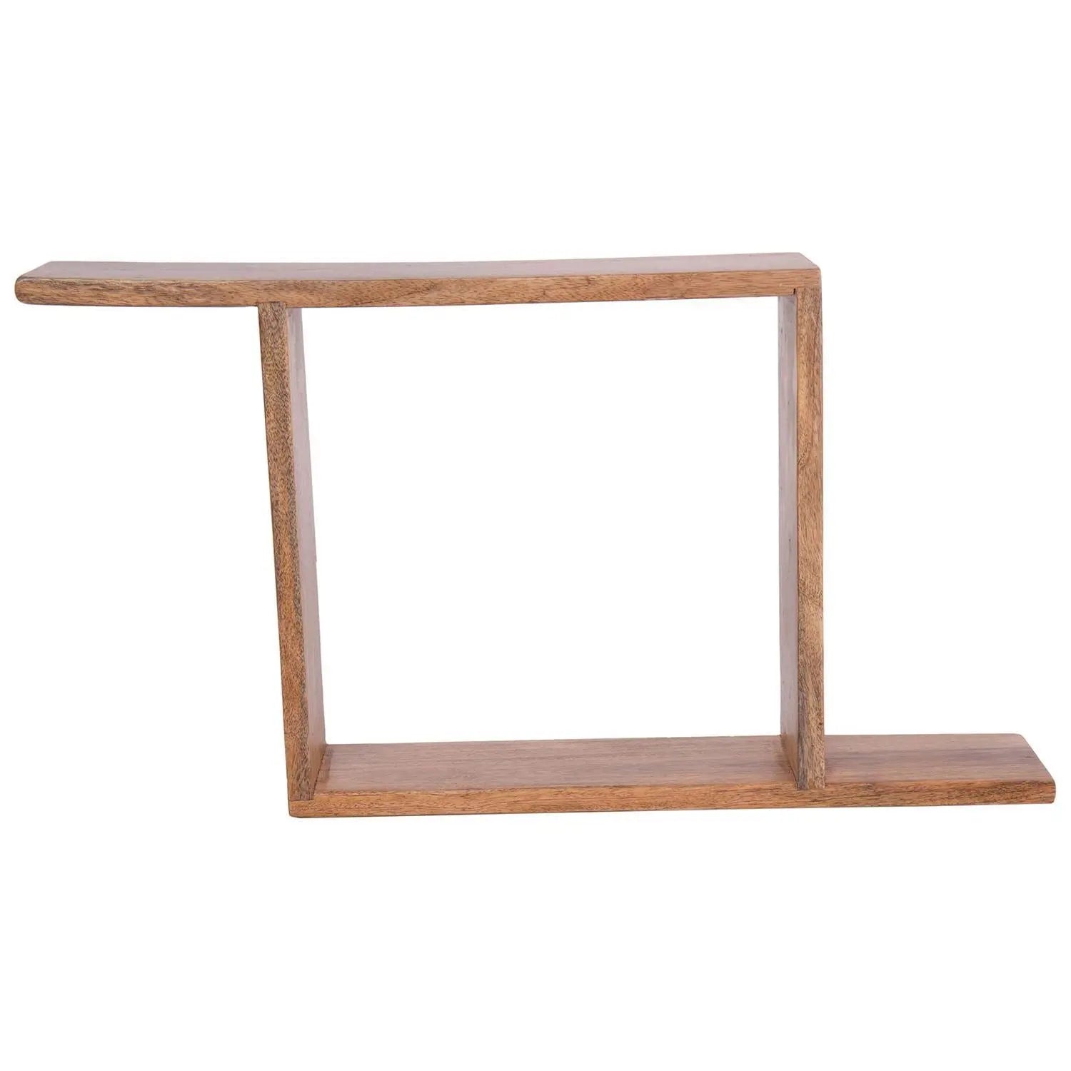 Wooden shelf with a rectangular Z design. 