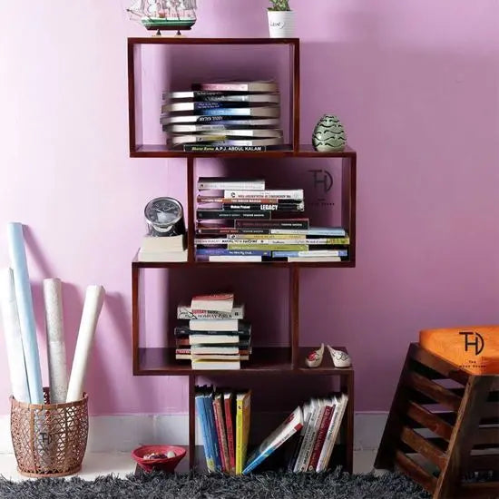 Four Tier Zig Zag Bookcase Pt Made in Solid Sheesham Wood. This Bookcase Looks So Classy. This Bookcase used in Keeps Books and Other Decorative Items. 