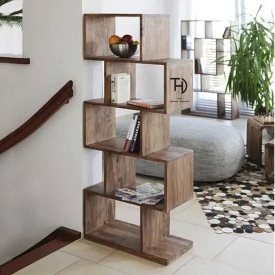 Five Tier Zig Zag Bookcase Made in Solid Sheesham Wood. This Bookcase Looks So Classy. This Bookcase Used for Keeps Books and Other Decorative Items. 