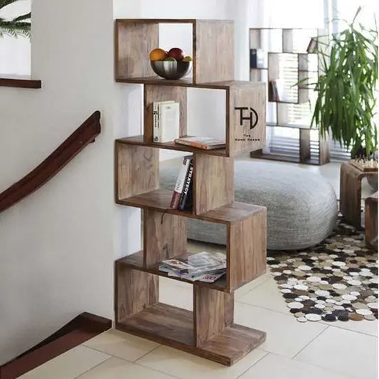 Five Tier Zig Zag Bookcase Made in Solid Sheesham Wood. This Bookcase Looks So Classy. This Bookcase Used for Keeps Books and Other Decorative Items. 
