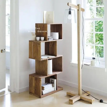 Four Tier Zig Zag Bookcase Pt Made in Solid Sheesham Wood. This Bookcase Looks So Classy. This Bookcase used in Keeps Books and Other Decorative Items. 