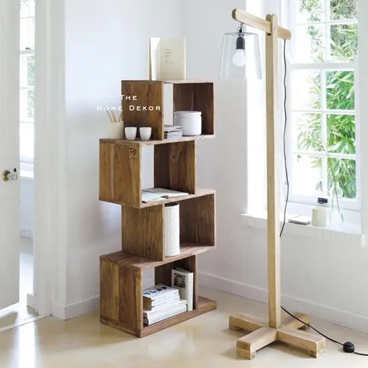 Four Tier Zig Zag Bookcase Pt Made in Solid Sheesham Wood. This Bookcase Looks So Classy. This Bookcase used in Keeps Books and Other Decorative Items. 