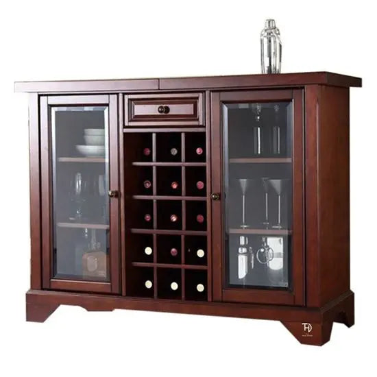 Two Door, One Drawer and Bottle Rack Zambo Bar Cabinet Made in Solid Mango Wood. 