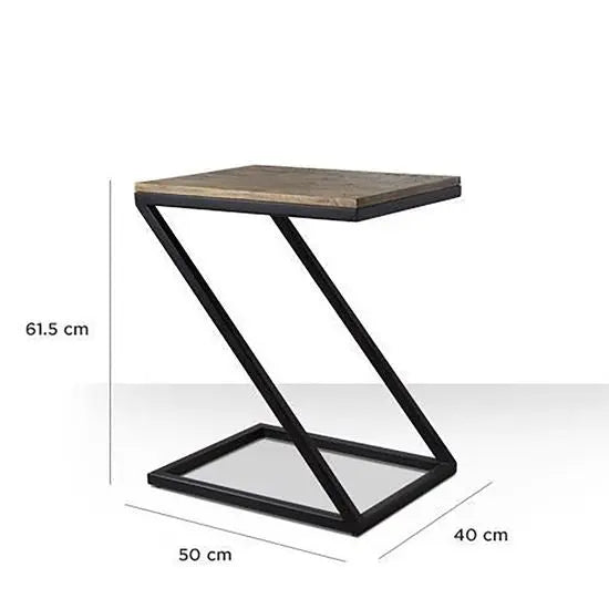 Solid Mango Wood and Metal Frame Zeed End Table Black. 