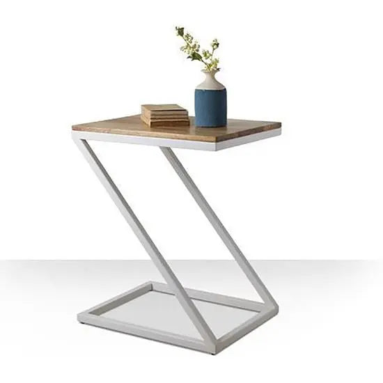 A white framed end table with a mango wood top Zeed end table white frame. 