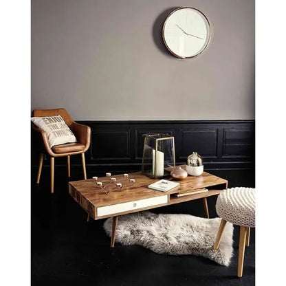 two drawer and two shelf  stylish Zhila coffee table made in solid sheesham wood and mdf.  